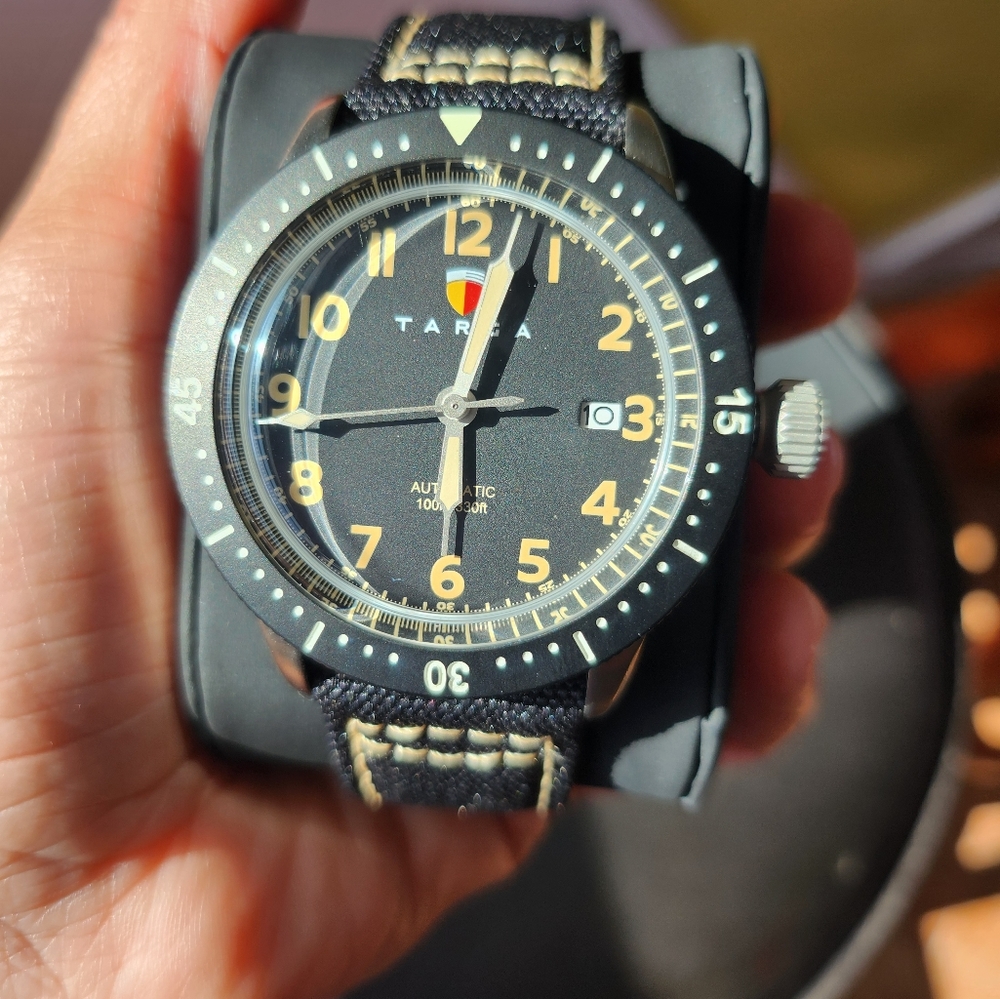 Mens watch black cloth wrap and leather. New